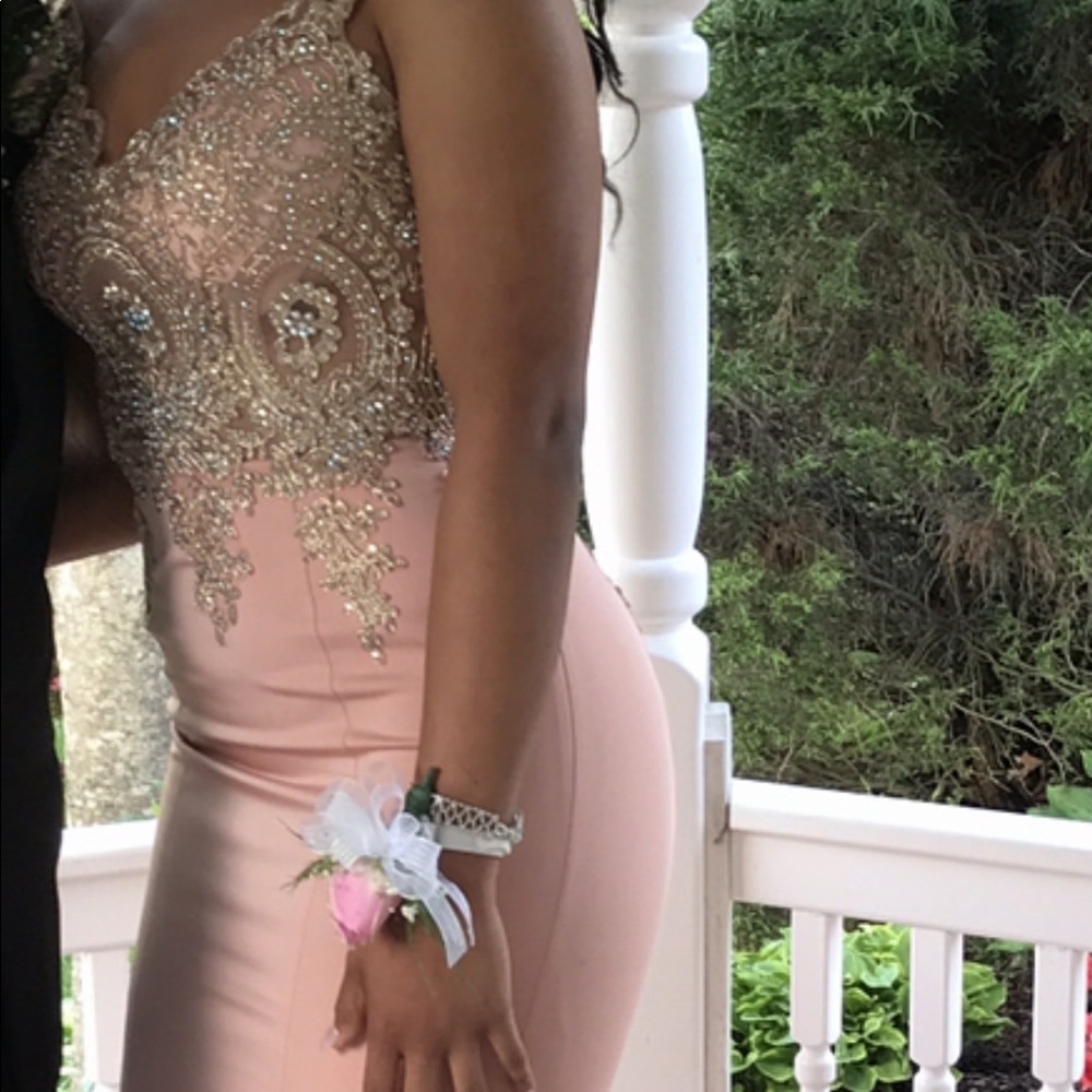 pink/gold prom dress with reflector crystals